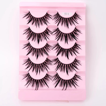 New 5 Pairs Wet False Eyelashes Naturally Wear False Eyelashes Everyday Sharp Tail Thick Simulation Cross Makeup Lashes