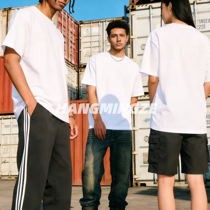3-pack American 230GSM Heavy Cotton Short-sleeved T-shirt Men Women Solid Color Loose Round Neck Tops Couple Oversize T Shirt