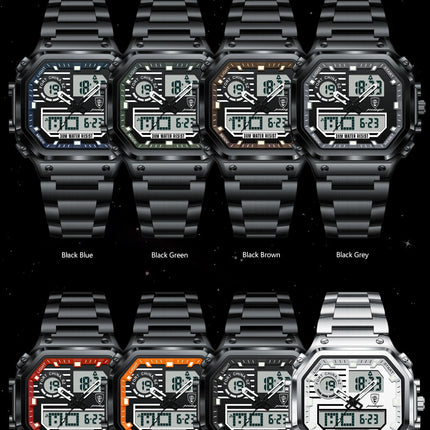 POEDAGAR Functional Men Wristwatch Waterproof Luminous Stainless Steel LED Man Watch Week Date Electronic Men's Quartz Watches
