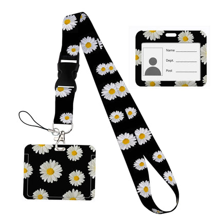 Flower design Lanyard Business Credit horizontal Card Holder Neck Strap Keychain Hang Rope ID Badge Holder Lariat Lasso