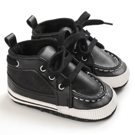 Spring and Autumn High Top With PU Anti Slip Baby Shoes 0-1 Year Old Baby Casual Sports Soft Soled Walking Shoes