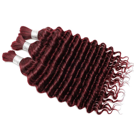 #99j Burgundy 100% Human Hair Bulk for Braiding Dark Wine Deep Wave Jerry Curly Boho Braids Hair Bulk Extension Bobbi Hair