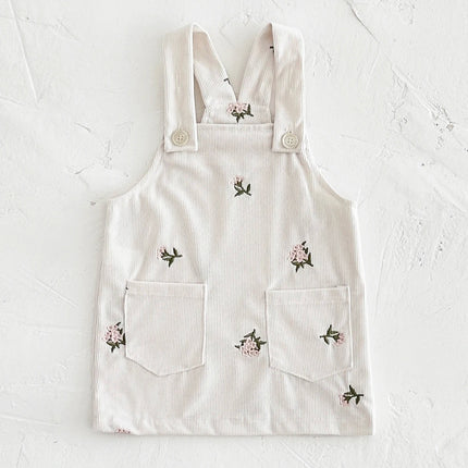 INS Baby Girls Strap Dress Flower Embroidery Heavy Denim Dress Pocket Button Bodysuits Autumn Newborn Baby Clothes 0-3Y