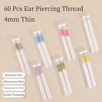 60Pcs Ear Hole Cleaner Tool Ear Piercing Cleaning Effective Disposable Ears Studs Anti-Blocking Ear Line Makeup Aftercare Tools