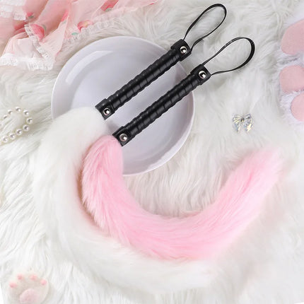Couples Fox Tail Whip PU Leather Flogger with Spanking Paddle Ergonomic Handle for BDSM Adult Game And Erotic Fun for Women