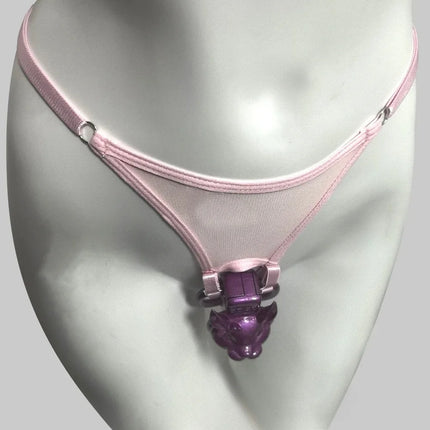 Pink T-back Chastity Lock Fixed Strap Chastity Belt BDSM Fall Prevention Adjustable Cock Cage Sex Toys for Men Gay Chastity Lock
