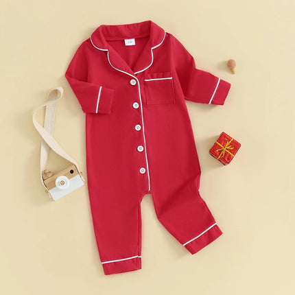 Baby Boys Girls Rompers Pajamas Patchwork Turn-Down Collar Buttons Long Sleeve Infant Jumpsuits Sleepwear Fall Nightwear