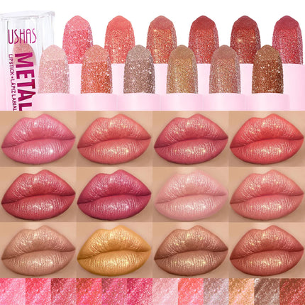 USHAS New Pearlescent & Matte Lipstick Long-Lasting Transfer-Proof Waterproof Non-Stick Cup Formula