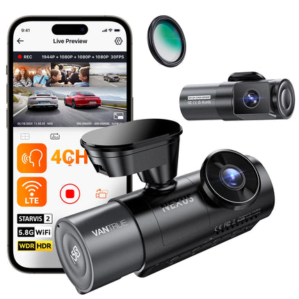 Vantrue N5S DashCam 4 Channel WiFi 360 Degree STARVIS 2 IR Night Vision 2.7K+1080P*2+1440P LTE Support 24 Hours Parking Mode