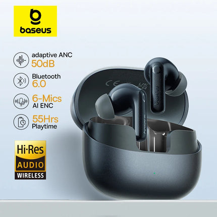 Baseus EP10 Pro ANC Earbuds Wireless Bluetooth 6.0 Earphones 50dB Realtime Adaptive Headphones 6 Mic Hi-Res LDAC IP55  Ear Buds