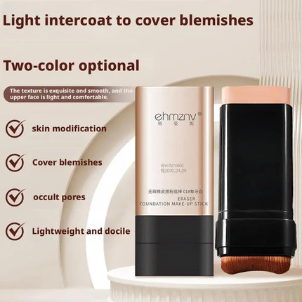 Flawless Eraser Foundation Stick,Korean Hydrating Lightweight Foundation Stick with Brush, Waterproof Thin and Cover Blemishes