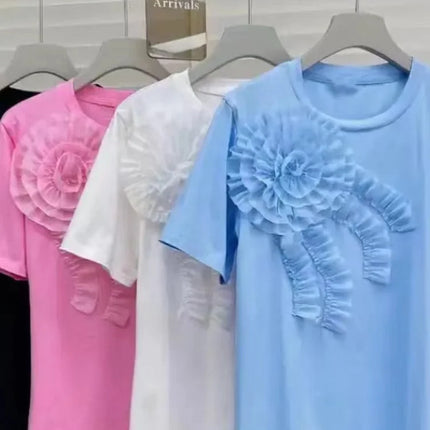 Flowers Stitch Short Sleeve Cotton T-shirt Youthful Woman Clothes T-shirts for Women Summer Tops Tees Women's Clothing Sales