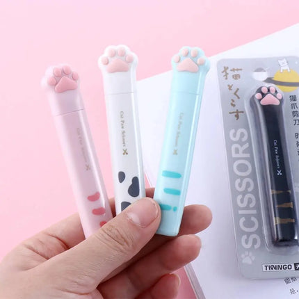 Stationery School Supplies Girl Gift Kawaii Novelty Portable Stainless Steel Cat Paw Scissors Folding Design Hand Scissors