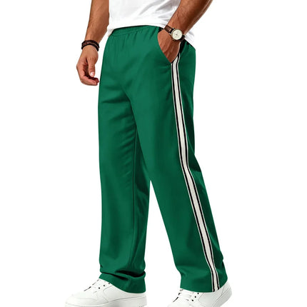 2026 Men's Color Block Webbing Jogger Pants, Drawstring Waist, Loose Straight Leg, Casual Fitness Trousers for EU US Wholesale