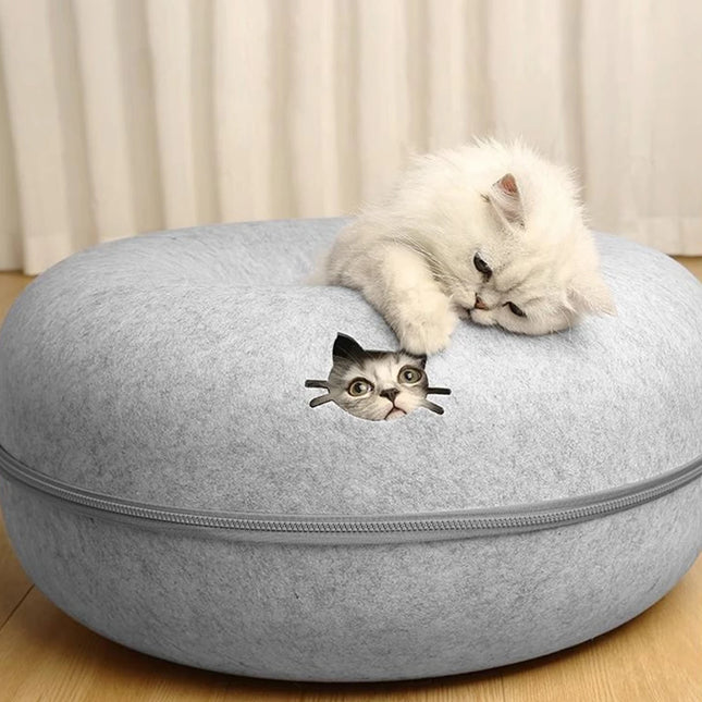 Felt Donut Bed for Cats, House With Breather Hole, Dog Bed, Interactive Play Toys for Cats to Hide, 2-in-1 Tunnel for Cats Bed