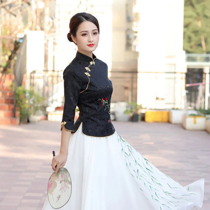 Cheongsam Top Hanfu Ethnic Style Chinese Clothing for Women Clothes Qipao Vintage Embroidery Elegant Shirt Streetwear Harajuku