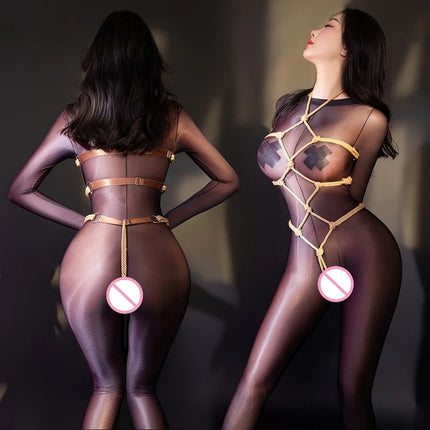 Sexy Bondage BDSM Open-Crotch Lingerie Perspective Temptation Rope Bodysuit Adjustable Erotic Lingerie Set Erotic Accessories