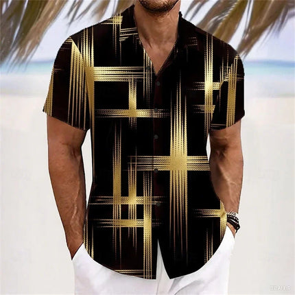 Men's Geometric 3D Printed Lapel Short Sleeve Casual Fashion Shirt Summer Outdoor Vacation Hawaiian Shirt
