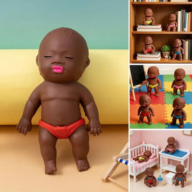 Natasha Black Baby Dolls Squeezable Stress-relieving Toys Soft Silicone For Toddlers Pretend Role For Kids And Adults