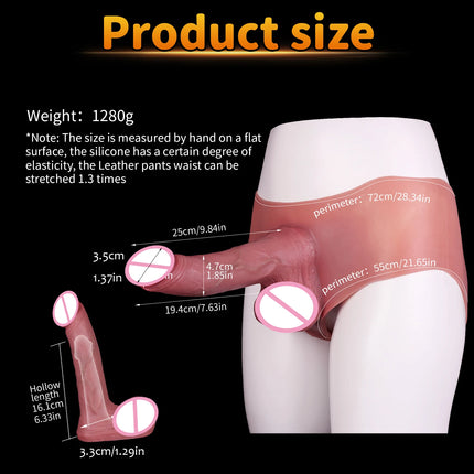 FAAK Wearable Black Penis Sleeve Silicone Panties Strap On Dildo Harness Hollow Dildo Realistic Cock Enlarger Sex Toys For men