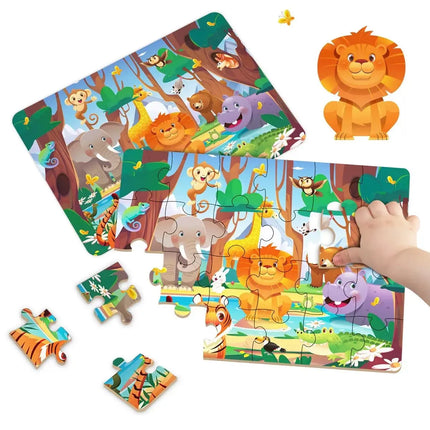 Kids Cartoon Animal Jigsaw Puzzles Montessori Educational Toys Parent-Child Theme Game Paper Educational Gift for Children