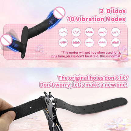 Double Head Artificial Penis Wearable Electric Strapon Vibrator For Lesbian Vibrating Sex Toys Strap On Belt Dildos For Girl