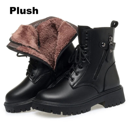 WOIZGIC Women Female Ladies Mother Genuine Leather Shoes Ankle Boots Winter Autumn Warm Fur Wool Zipper Plus Size 42 43