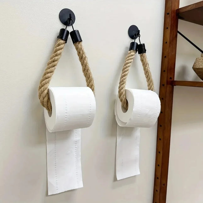 Retro Hemp RopeToilet Roll Paper Holders Punchless Wall Mounted Rack Washroom Decor Tissue Holder Bathroom Storage Accessories