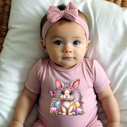 Pure Cotton Bodysuit Retro Happy Easter Bunny Flowers Onesie Comfortable Cloths for Baby Jumpsuit for 0 To 12 Months Newborn
