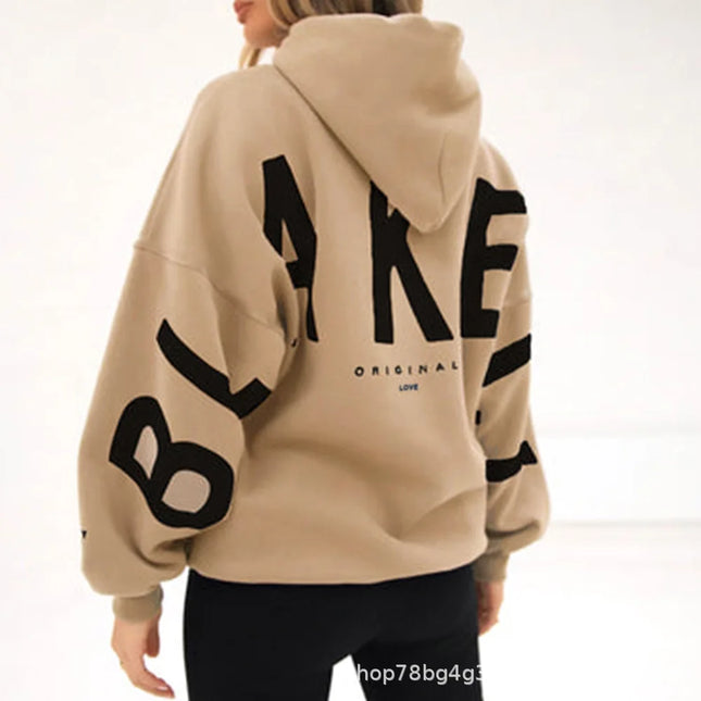 Women's Oversized Long Sleeve Fleece Lined Hoodie Street Style Comfortable Casual Polyester Spandex Blend round Neck Print