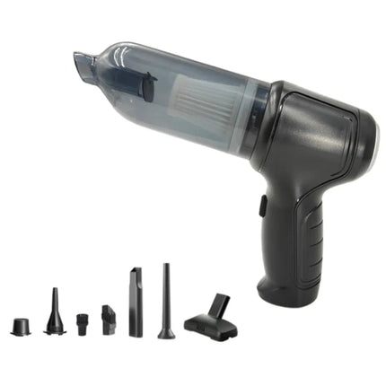 Handheld vacuum cleaner with integrated suction and blowing functions, ideal for cleaning cars, homes, offices, and pet areas.
