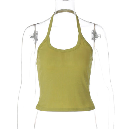 Hugcitar 2025 Summer Ribbed Halter Backless Solid Sexy Crop Tank Top Casual Y2K Women Clothes Beach Vacation Streetwear Yoga