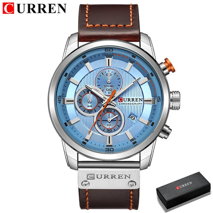 CURREN 8291 Mens Quartz Chronograph Watch Casual Leather Military Sport Fashion Gentleman Wristwatch