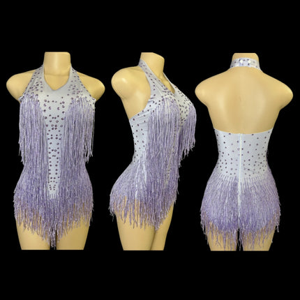 Sparkly Rhinestones Fringe Bodysuit Women Nightclub Party Dance Costume Stage Wear Sexy Tassel Leotard Performance Clothing 7G