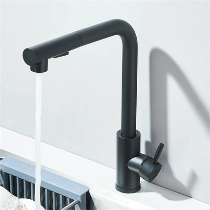 Black Pull Out Kitchen Sink Faucet Flexible 2 Modes Stream & Sprayer Nozzle Faucets Stainless Steel Hot Cold Wate Mixer Tap Deck