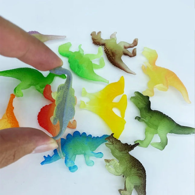28Pcs/Set Mini Soft Rubber Glow-in-the-dark Dinosaur Figure Toys Fluorescent Simulation Small Dinosaur Model Decoration Gift