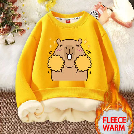 Kawaii Capybara Children's Clothing Lamb Wool Sweatshirt Boys Girls Winter Warm Thick Long Sleeved Pullover Hoodies Anime Gifts