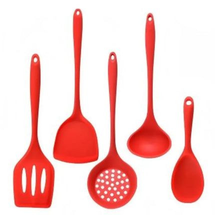 5Pcs Food Grade Silicone Kitchen Utensils Set Heat Resistant Non-Stick Spatula Ladle Slotted Spoon Cooking Tools Green