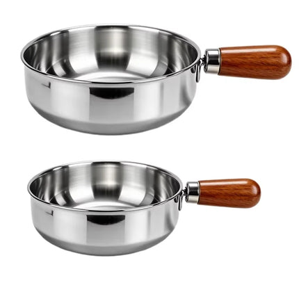 1pc Stainless Steel Pot with Heat-Resistant Wooden Handle - Induction Compatible, Non-Slip Base, Even Heat Distribution Milk Pot