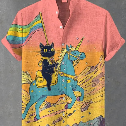 Funny Men's Cat Drinking Beer Shirts 3D Print Hawaiian Shirts Summer Men Women Short Sleeve Blouse Casual Vacation Beach Y2k Top
