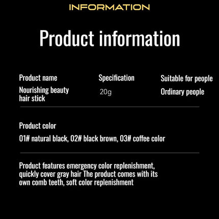 YP1205 Instant Black Covera Waterproof and Sweatproof Hair Dye Stick Disposable White Hair Coloring Comb  Hairline Root Conceale