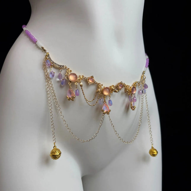 Golden Purple Bell Nipple Clamps Body Chain with Tassel Gemstone Waist Chain 5 Styles Women's Sexy Accessories Adult Sex Toys