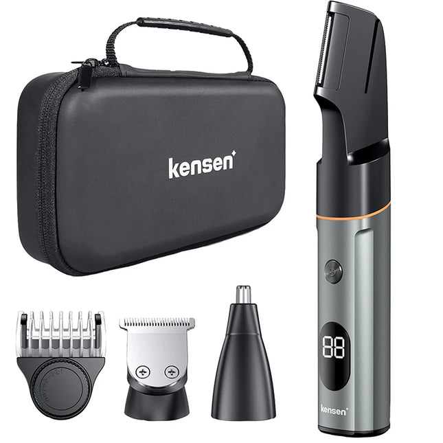 Kensen 3-in-1 Body Hair Trimmer Kit for Men Pubic Hair Shaver Nose Beard Trimmer IPX6 Waterproof Electric Shaver Hair Clippers