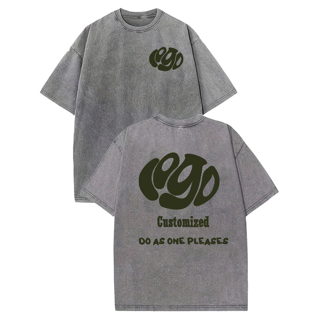 Custom Your LOGO Hip Hop Streetwear Men 100% Cotton T-shirts Oversized Washed Top Tee Unisex Summer Retro Brand Personalized