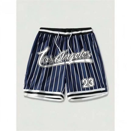 European and American men's summer Gothic letter stripe print comfortable breathable drawstring shorts outdoor casual pants