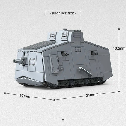 World War I Assault Tank 920pcs A7V Heavy Tank Building Blocks Classic Tank Vehicle Military Bricks Toys for Kids Adults Gifts