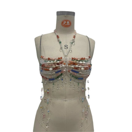 Women's Beading Vest Hollow Out Tops Body Beachwear Lingerie Harness Beaded Bralette Neck Bra Bustier Bra Women Club Rave