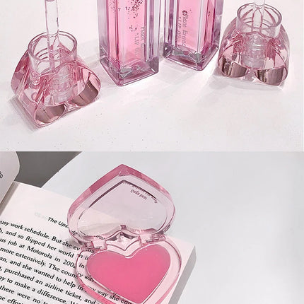 Pink Heart Lip Care Set Moisturizing Reduce Dry Wrinkles Transparent Tint Mirror DUDU Lip Oil Lip Mask Girl Lipstick Makeup Base