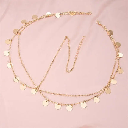 1PC Gold Chain Headpiece with Disc Charms, Boho-Style Hair Accessory, Elegant Head Chain for Festivals & Parties