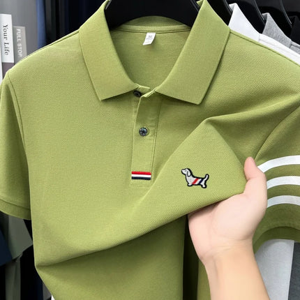 100% pure cotton short sleeve high-end brand cartoon dog embossed men's T-shirt summer new Korean casual breathable polo shirt
